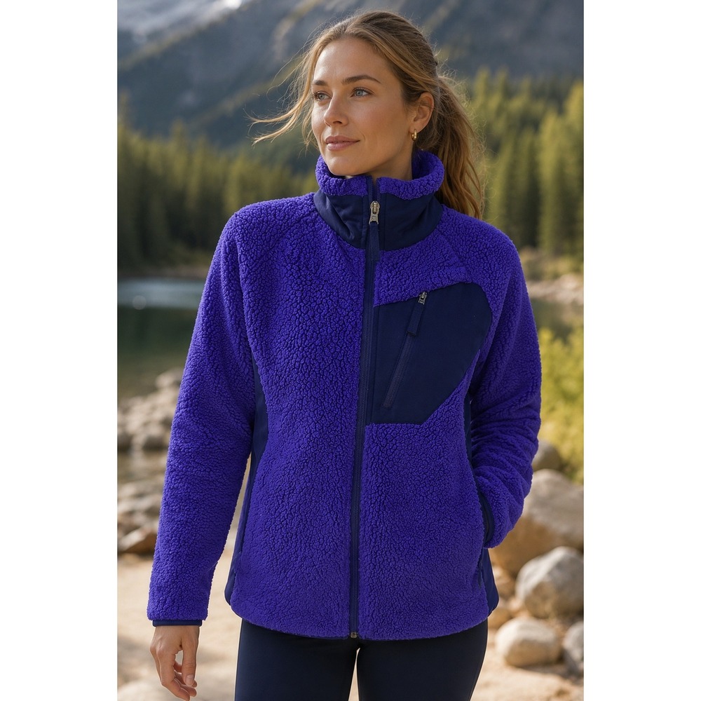 Columbia Womens M Purple Sherpa Fleece Jacket Full Zip Outdoor Hiking Cozy